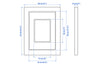 Measurement chart of a rectangular art frame with dimensions labeled in cm and inch