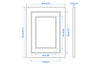 Measurement chart of a rectangular frame (portrait) with dimensions in centimeters and inches.