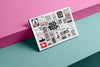 Product photograph of an art cover  sketchbook featuring a collage of  stylized illustrations by Nemozine, displayed against a vibrant pink and teal geometric background.