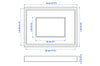 Measurement chart of a rectangular (landscape) mounted art frame with dimensions labeled in cm and inch